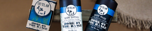 Home on the Range natural body lotion, body wash, and bar soap by Outlaw