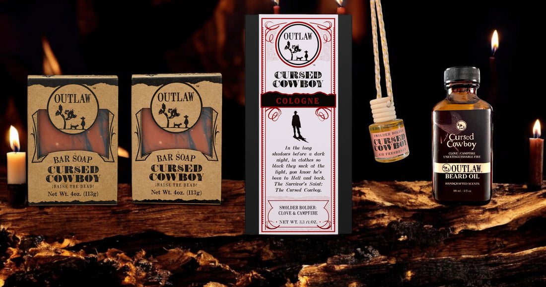 Cursed Cowboy Halloween October Bundles for Men and Women - Cologne, air freshener, soap, beard oil