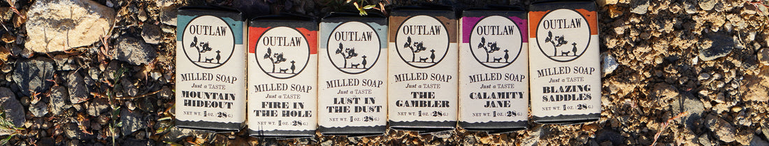 Sample set of western scented natural milled bar soap from Outlaw