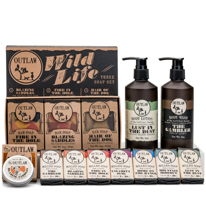 Gift set with western inspired personal care by Outlaw