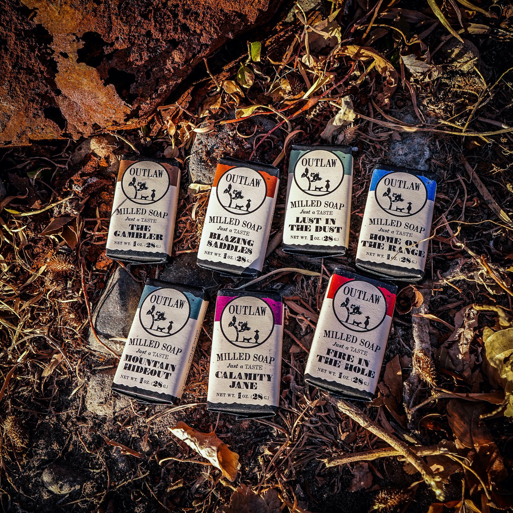 Sample set of natural western men soap from Outlaw