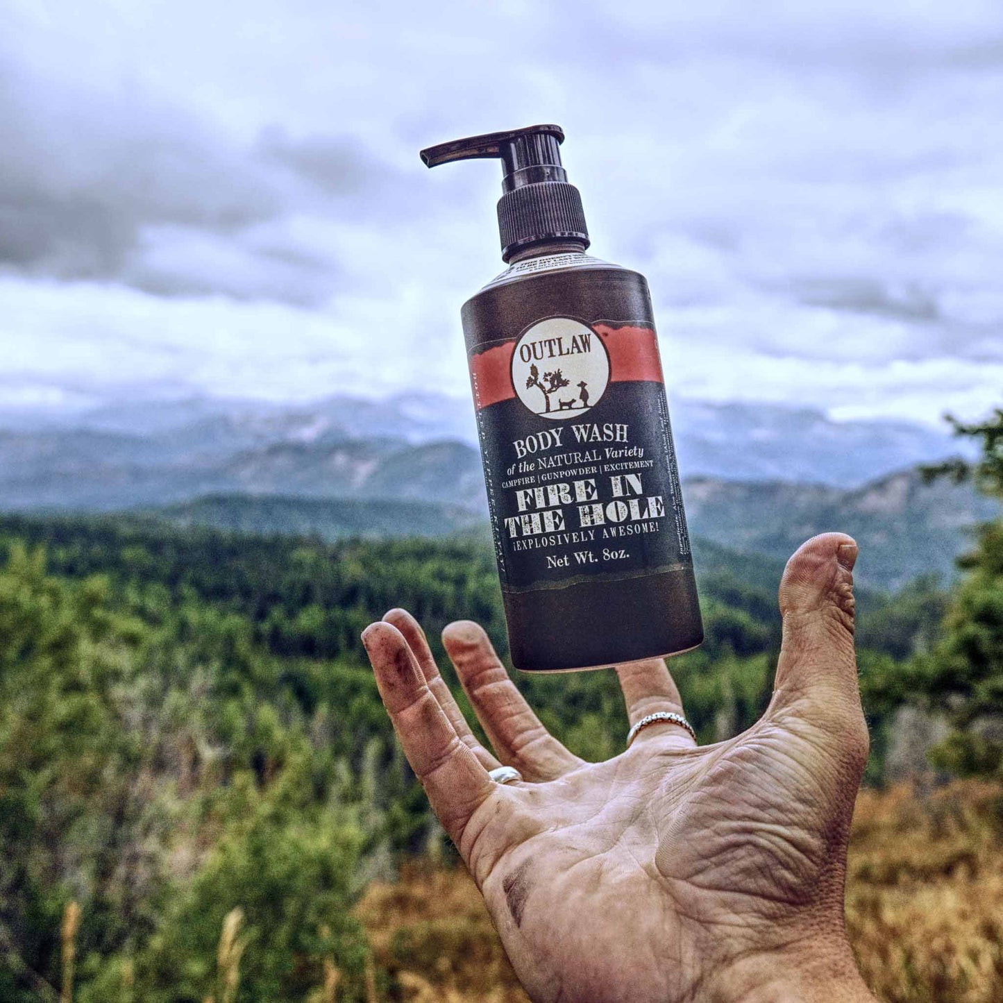 Fire in the Hole campfire and whiskey scented natural body wash by Outlaw