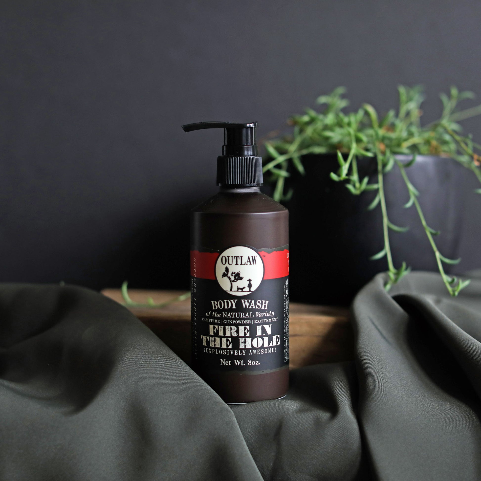 Natural body wash with Fire in the Hole campfire and sagebrush scent by Outlaw