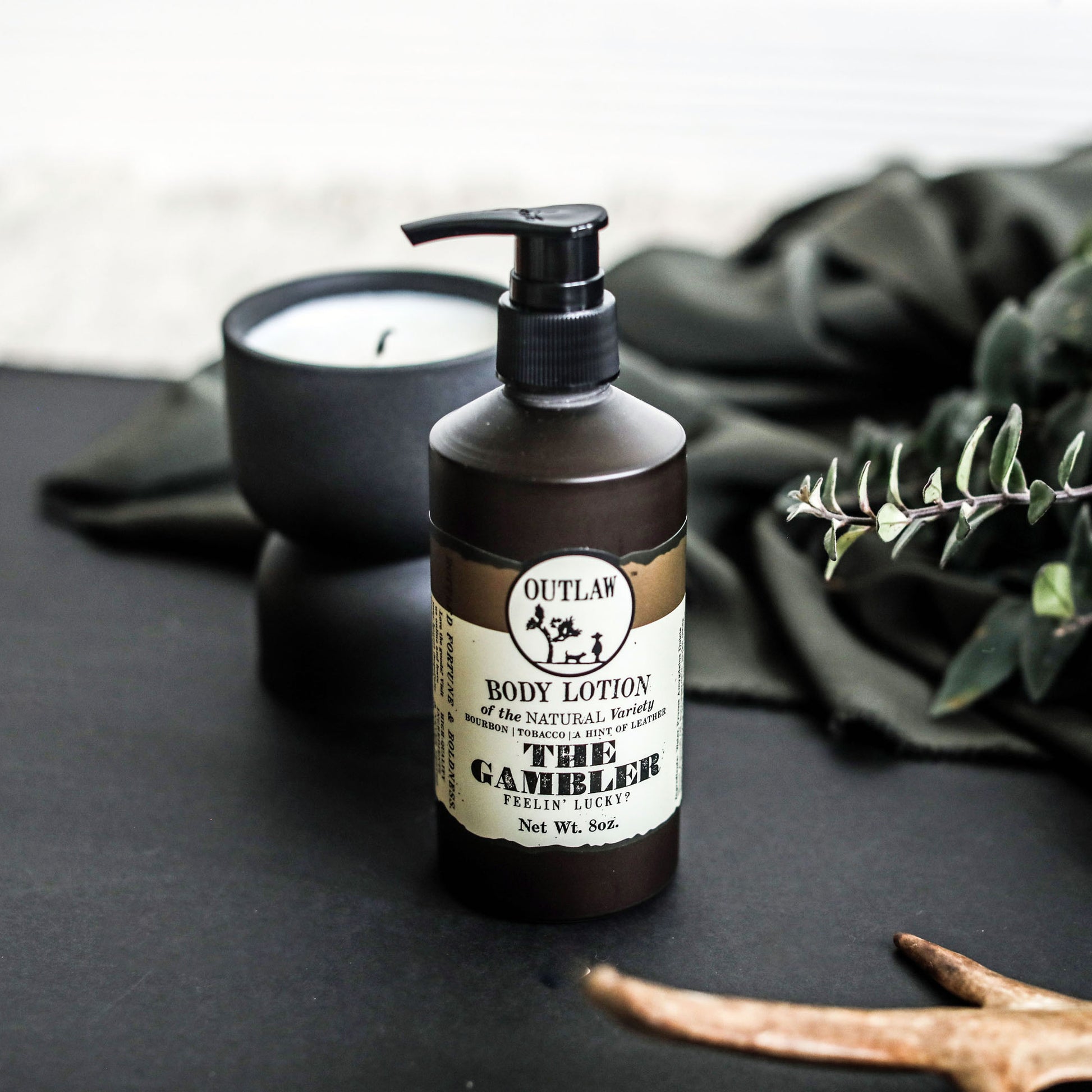 Outlaw The Gambler whiskey and leather scented natural body lotion