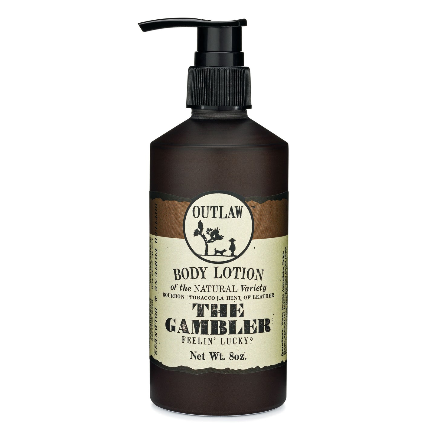 Outlaw The Gambler whiskey and leather scented natural body lotion