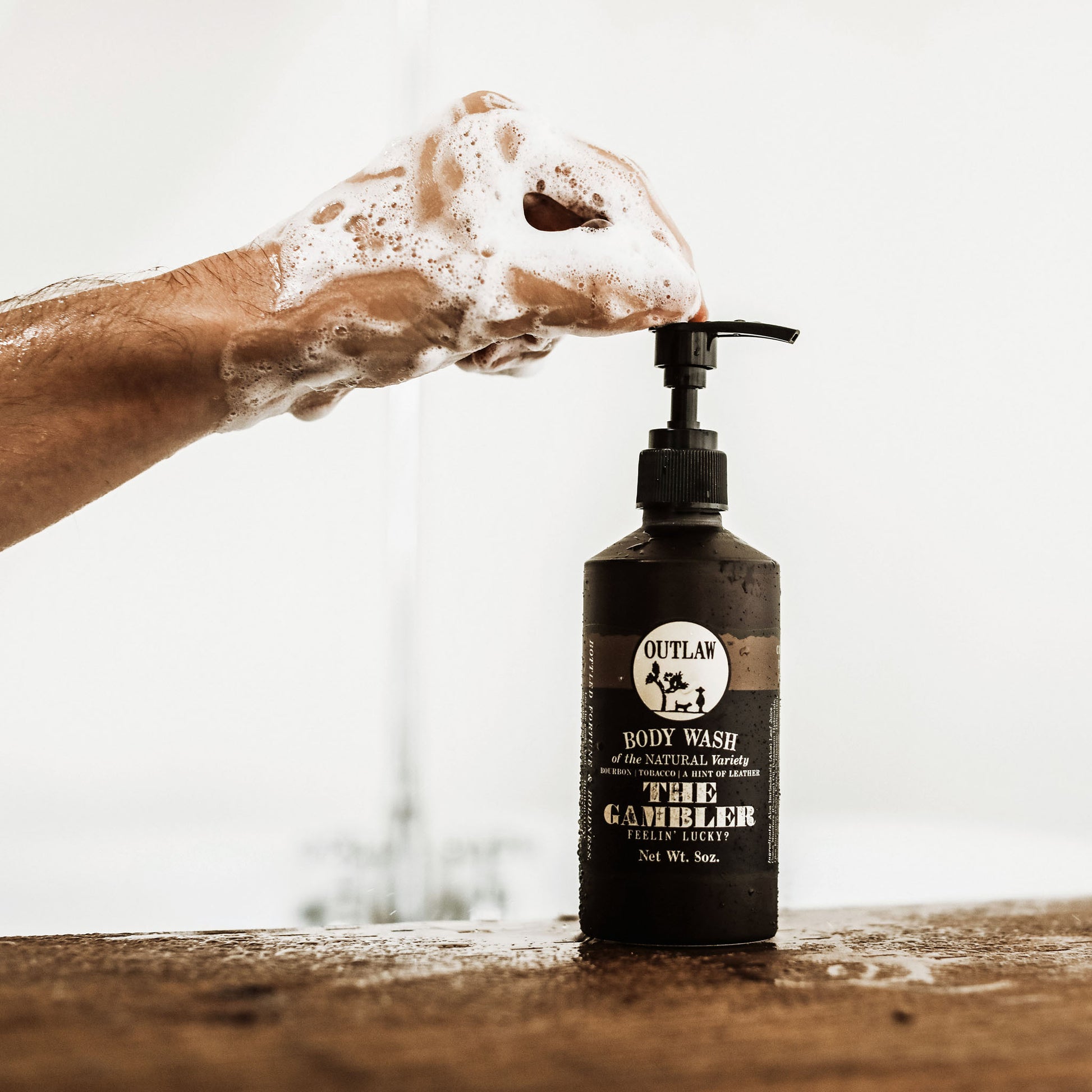 The Gambler whiskey and leather scented natural body wash by Outlaw