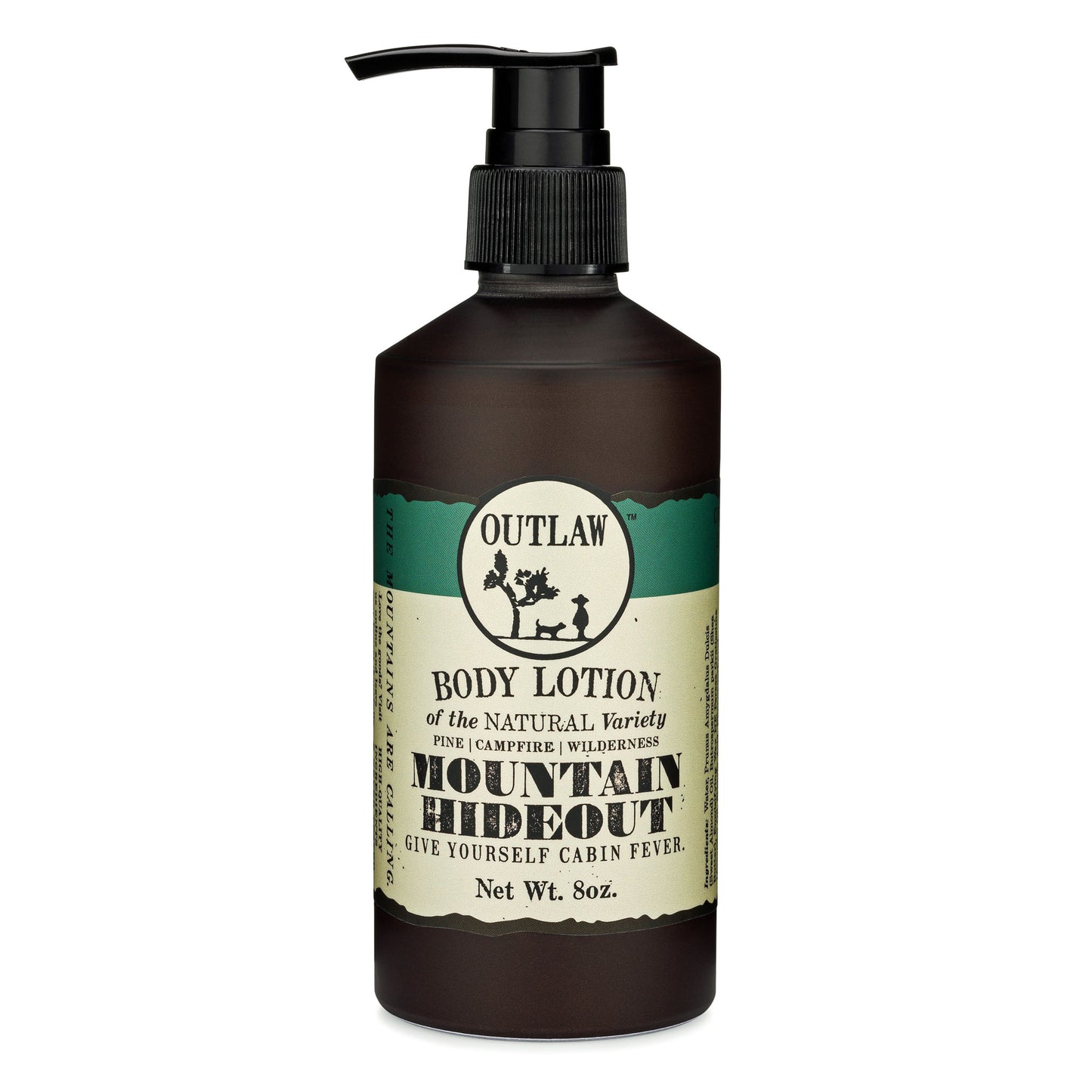 Outlaw Mountain Hideout pine and campfire scented natural body lotion