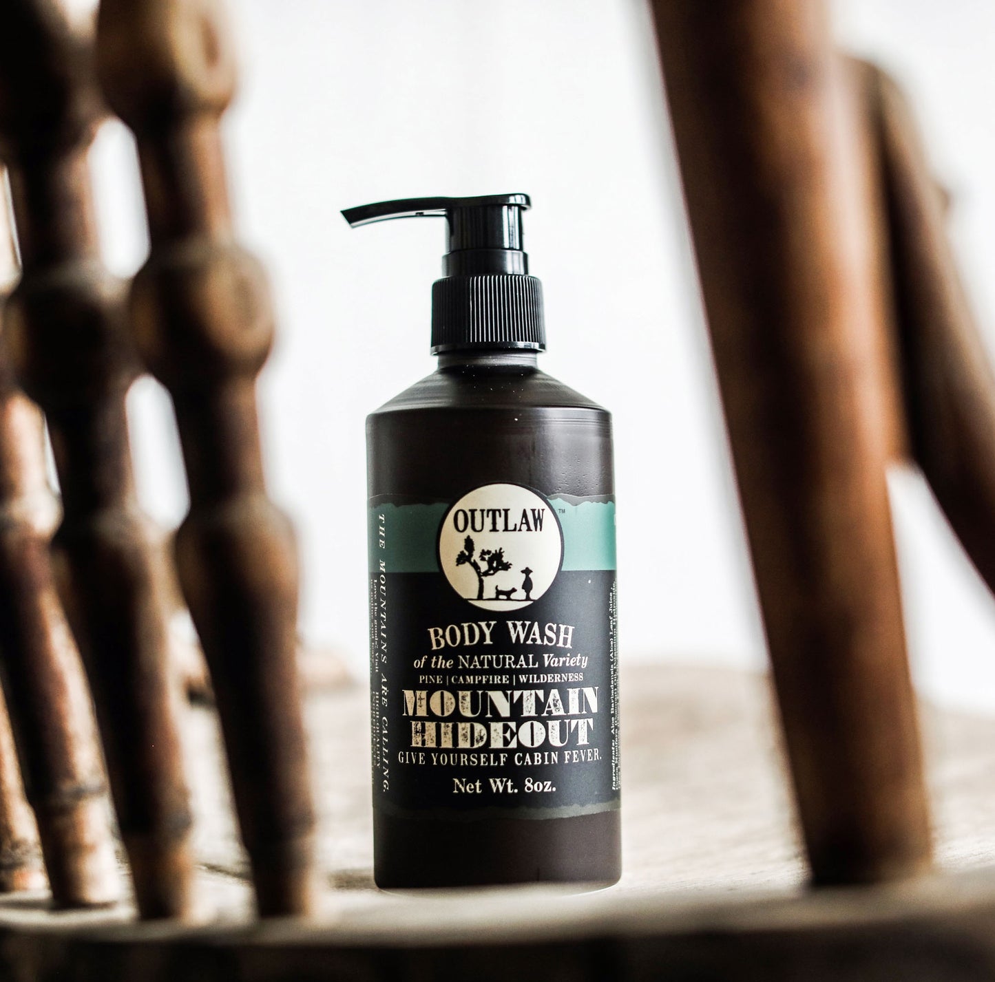 Outlaw Mountain Hideout pine and campfire scented natural body wash