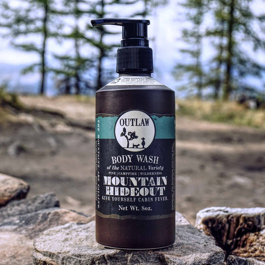 Mountain Hideout pine and wilderness scented natural body wash by Outlaw