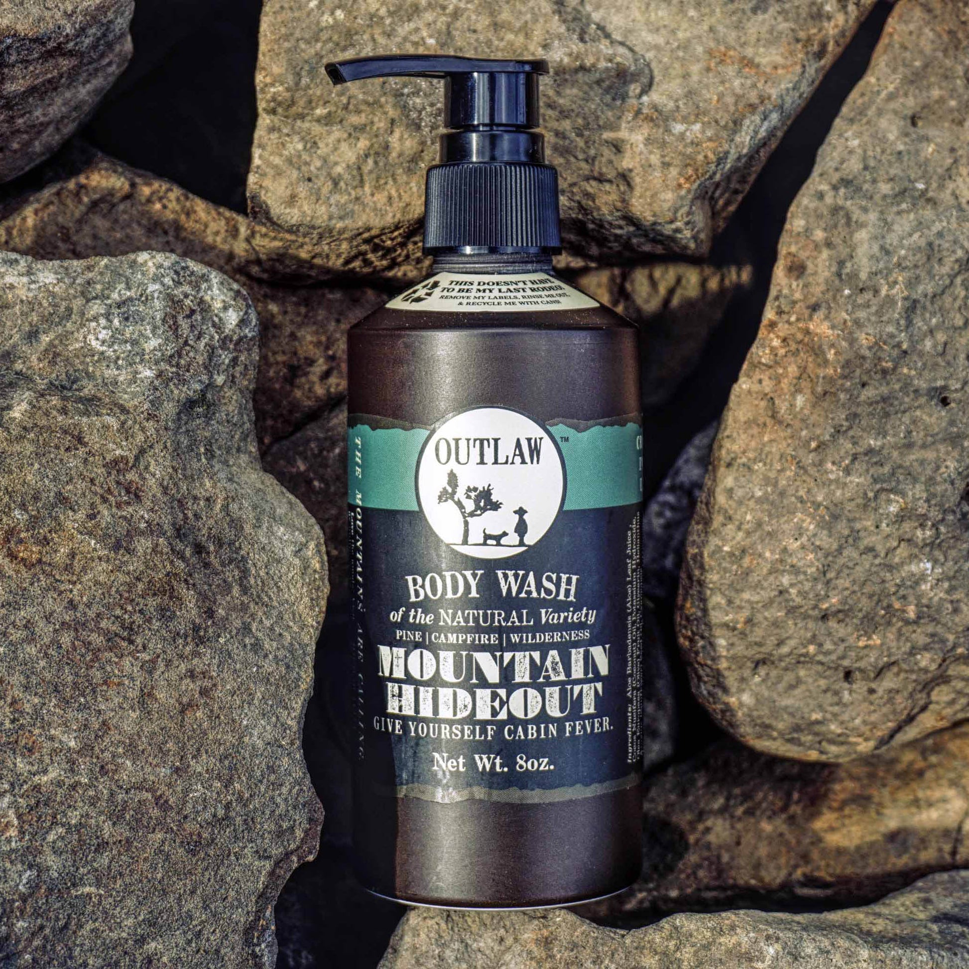 Natural body wash with Mountain Hideout pine and campfire scent by Outlaw