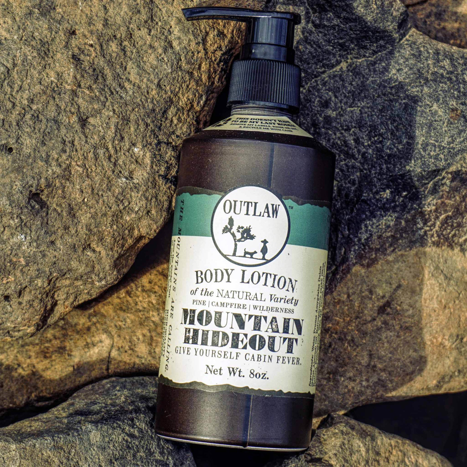 Pine and campfire scented natural body lotion by Outlaw